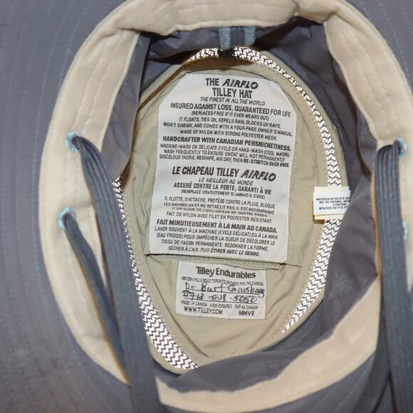 Tilley Airflo Sun Hat Grey Wide Brim UPF 50+ Size 7 3/8 - Picture 5 of 5
